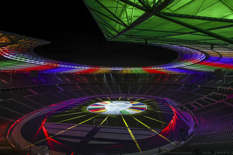 Stadium illuminated in the colors of the 2024 European Football Championship